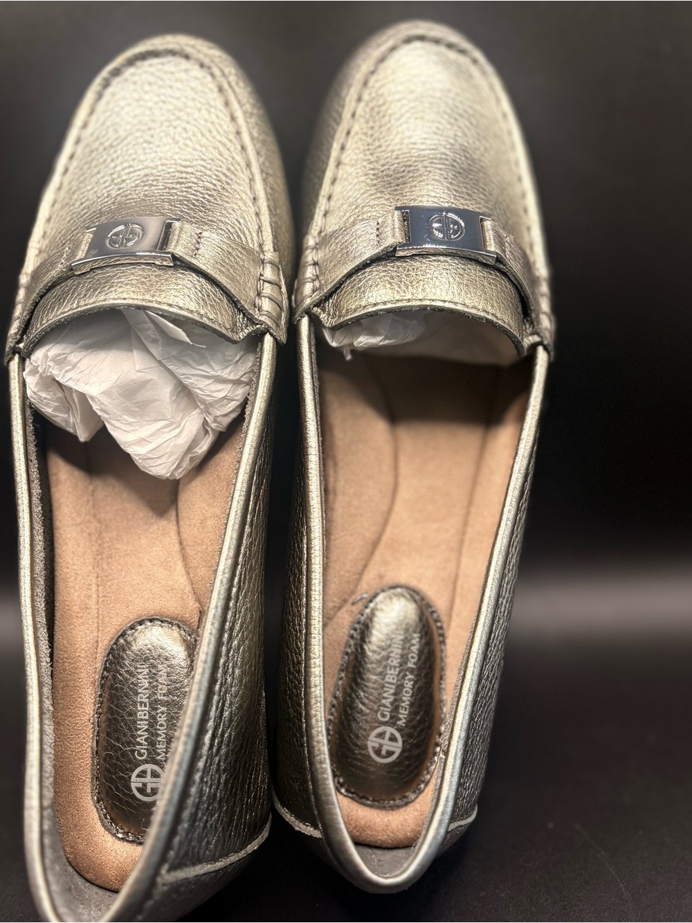 NWT Giani Bernini Dailyn Pewter Metallic Leather Loafers 8.5 Box